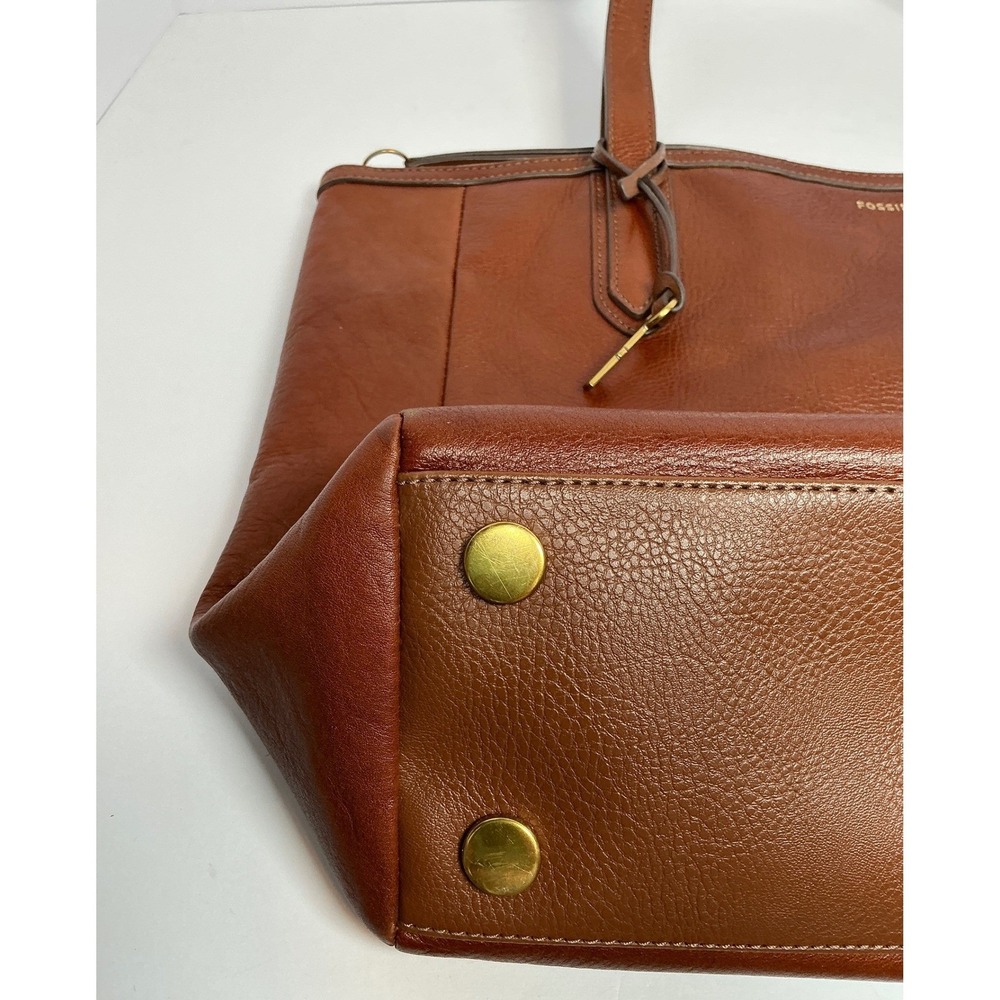 Fossil Rachel Tote and Zip Around Wallet Set Brown Pebbled Leather Cognac Brass - Picture 8 of 11